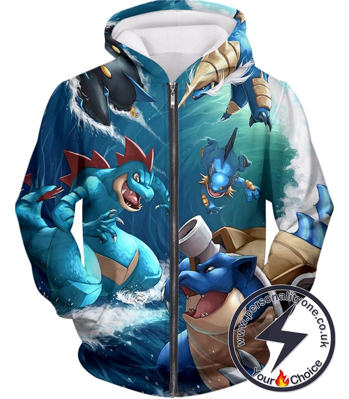 Pokemon Awesome All Powerful Water Type Pokemons Cool Zip Up Hoodie